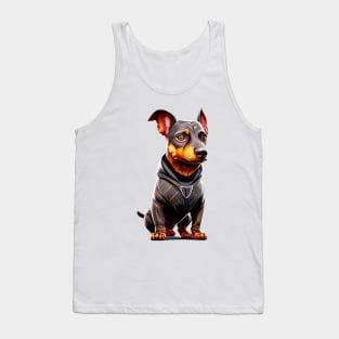 Futuristic Fido: Sleek Dachshund in Black and Silver Suit Tee Tank Top